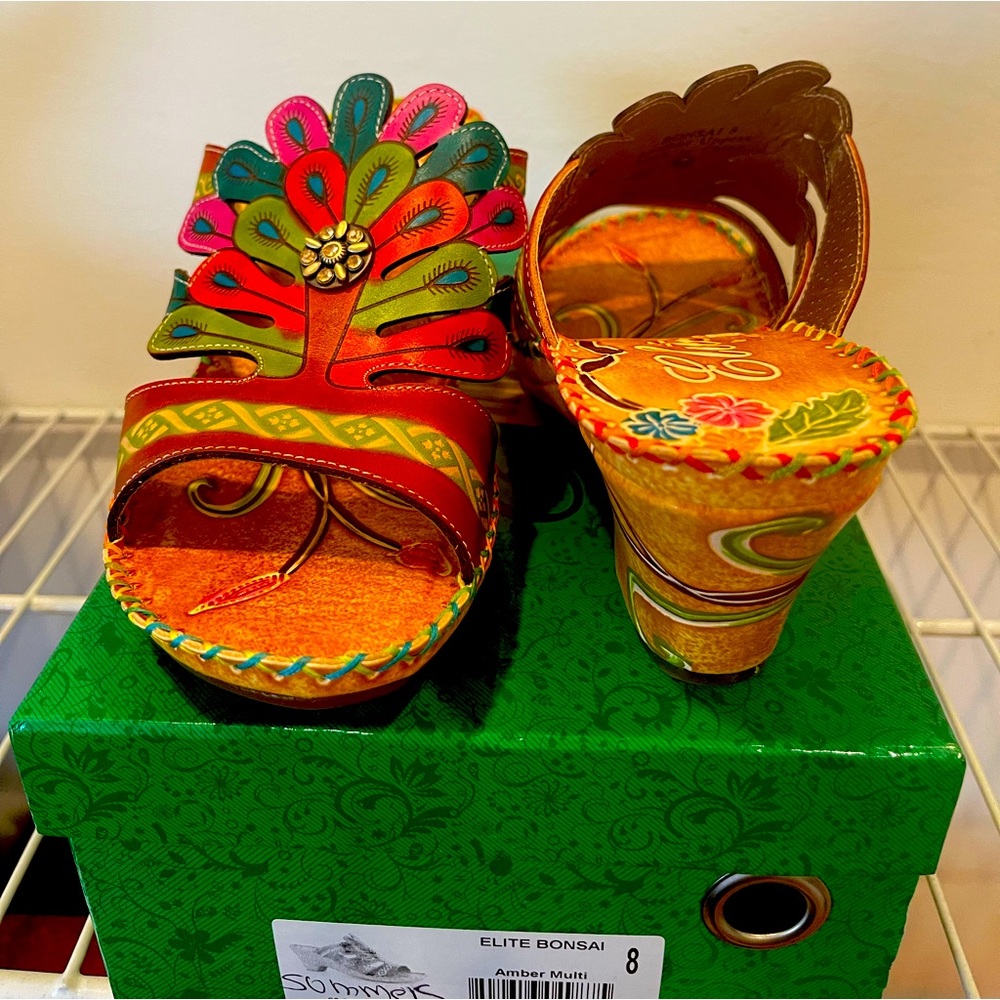 Brand new tan/ multicolored wedges. Size 8